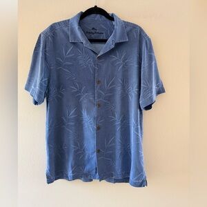 Tommy Bahama Men’s Blue Leaf Print Silk Shirt